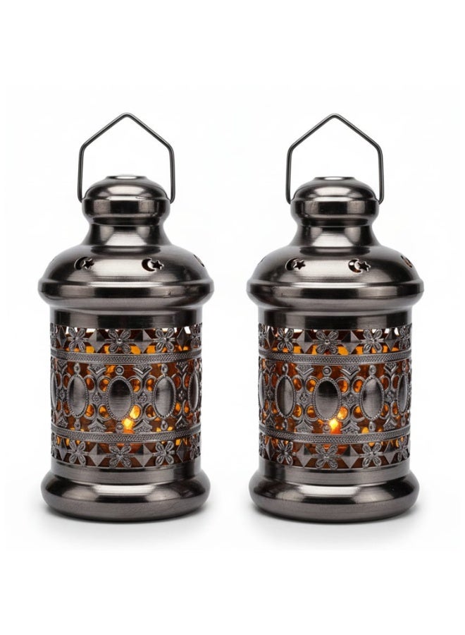 Candle Lanterns Ramadan Decorations: Vintage Decorative Hanging Silver Lantern Metal Birdcage - Centerpiece for Home Living Room 2 pack - Image 1